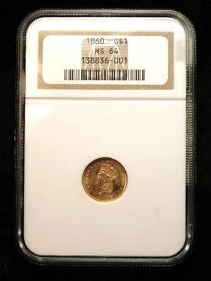 1860 $1 Princess Head Gold Dollar - NGC MS64 Brown Label - Image 1 of 4