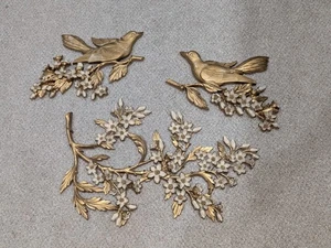 Vtg 3pc Syroco Gold Birds Dogwood Floral Branches Wall Plaques Decor Art MCM - Picture 1 of 11