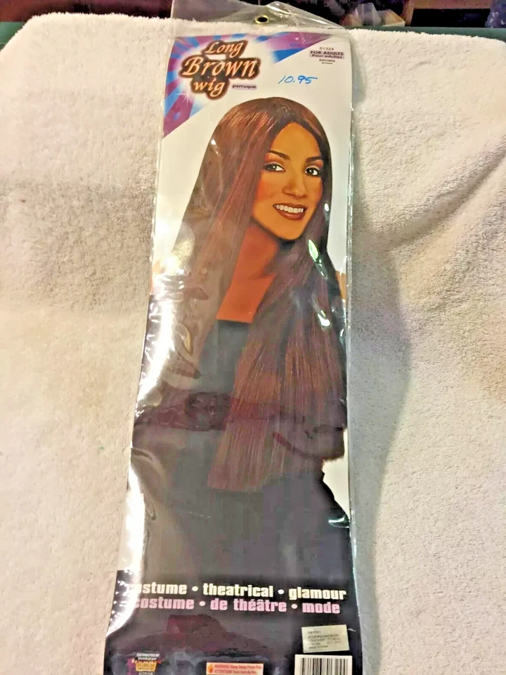 costume wig long dark brown adult new in package - Image 1 of 1