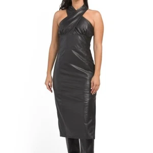 Bod & Christensen schwarz Leder Neckholder Midikleid neu mit Etikett FW25 Runway Trend Größe 6 - Bild 1 von 14