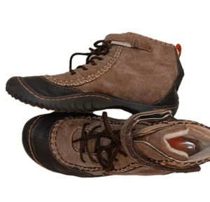 J-41 Brown VEGAN Lace Up FAUX FUR Hook & Loop HIKING BOOT Ankle Bootie 9.5 M - Picture 1 of 23