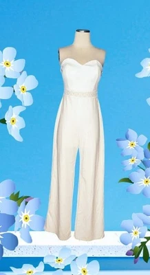 TRIXXI 纯白色连身裤优雅裤子连身裤无肩带弹力女式中号 — 第 1/4 张图片