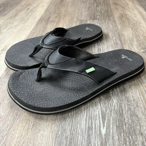 Sanuk Men's Beer Cozy Flip-Flops Sandals Black Lightweight Travel Beach Size 11 - Picture 1 of 9