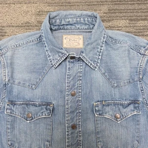 Polo Ralph Lauren Denim Shirt Womens S Metal Snap Front Chambray Cowgirl Y2K - Picture 1 of 9