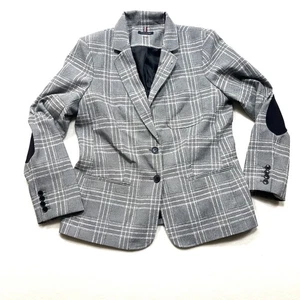 Womens Plaid Blazer Sz 16 Black Gray Tommy Hilfiger Shoulder Pads Professional - Picture 1 of 11