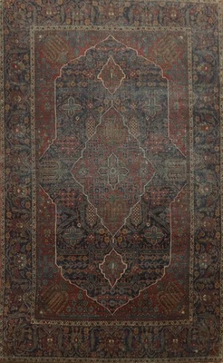 Alfombra tradicional antigua anterior a 1900 4x6 tinte vegetal lana anudada a mano geométrica  Foto 1 de 4