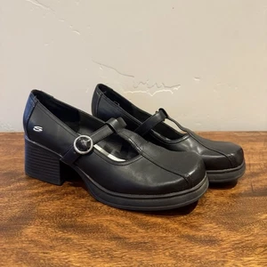 Y2K Vintage Skechers Chunky Black Block Heel Loafer Mary Jane’s Women’s 8 Lug - Bild 1 von 8