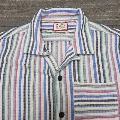 Camisa Scotch & Soda Para Hombres Grande Rayas Manga Corta Bolsillo Informal Verano Top Foto 1 de 4