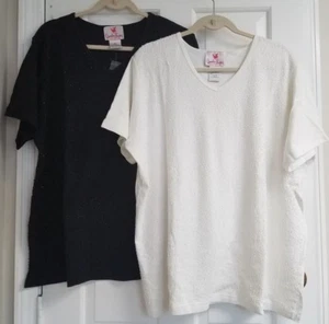 Top de algodón Quacker Factory nuevo con etiquetas 2X Spring Bugle Bead cuello en V S/Slv - negro o blanco - Imagen 1 de 14