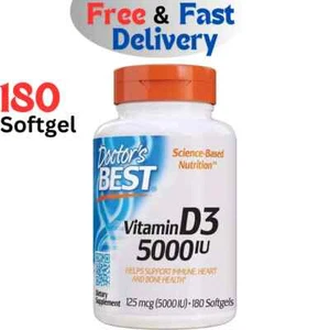 Doctor's Best Vitamin D3 5000IU, Regulates Immune Function, Non-GMO, 180 Counts - Picture 1 of 5