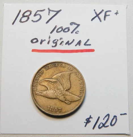 BOLD XF+ 1857 FLYNG EAGLE CENT 100% ORIGINAL, NEVER CLEANED !!!!!!!!!!!!!!!!!!!! Cover