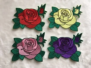 Sew Glue Iron On Fully Embroidered Patch Beautiful Rose Large 4" Choose Color  - Picture 1 of 6