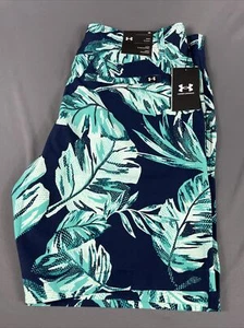 Under Armour Golf Shorts Tropical Palms Print 36 x 10 Navy Green NWT MSRP $75 - Picture 1 of 7