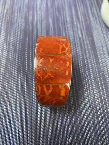 Red Enamel Bangle Bracelet in silver Tone Metal - Picture 1 of 5