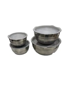 Set Of 4 Stainless Steel Mixing Bowls With Lids & Rubber Bottoms - Picture 1 of 6