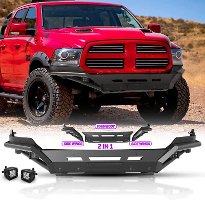 Fits 2013 2014-2018 Dodge Ram 1500 Textured Steel Front Bumper W/ LED Lights - Imagem 1 de 4