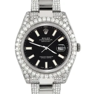 Rolex Datejust II 41mm 8.3ct Diamond Bezel/Lugs/Bracelet/Black Stick/Box Papers - Picture 1 of 9
