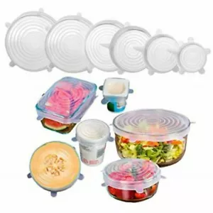 Juego de 6/12 piezas de silicona elástica cubierta de tazón de comida envolturas de almacenamiento sellos tapas reutilizables - Imagen 1 de 15