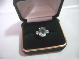Vintage Solid Silver Ring-Superb genuine natural green apatite &zircons-Size L - Picture 1 of 15