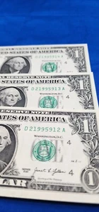 (3 New) $1 One Dollar Bills 2017A Uncirculated Consecutive Serial #s ~ - Picture 1 of 2