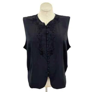 Vintage 90er Jahre Kleid Weste schwarz ärmellos Blumen Stickerei Perlen Jordan Größe 20 - Bild 1 von 10