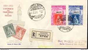 TRIEST Zone A 1951, ERSTE BRIEFMARKEN DER TOSKANA, FDC REISE EINGESCHRIEBEN - Bild 1 von 2