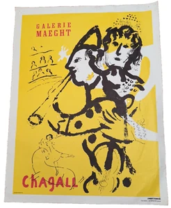 Original Chagall Gallery Paris France Exhibition Art Lithograph Poster Vtg Mcm - Picture 1 of 15