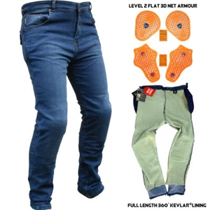 Motorcycle Dual Layer Heavy Duty Stretch Denim Armoured Biker Jeans with KEVLAR® - Picture 1 of 24