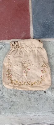 Antique  ca. 1800  Embroidered Sewing Ditty Work Bag Very Early Textile - Image 1 of 4