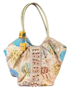 GUY HARVEY Canvas SHELL Large Tote Beach Bag 14 X 18 X 8 In - Picture 1 of 14