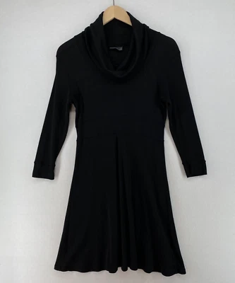 MICHAEL STARS Dress OS Cotton Nylon Rib Fit & Flare Cowl Neck Long Sleeve Black - Image 1 of 4