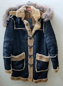 Dakoma Removable  Hooded Faux Leather/FOX FUR Suede Shearling Toggle Jacket NTW - Picture 1 of 9