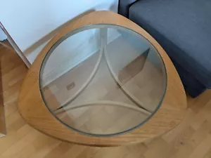 Classic Vintage Glass Topped Triangular Teak “Atomic” Coffee Table by Nathan - Picture 1 of 3