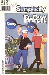 Disfraz de Popeye y Olive Oyl de Simplicity de 1980 patrón 8831 talla L sin cortar - Imagen 1 de 2