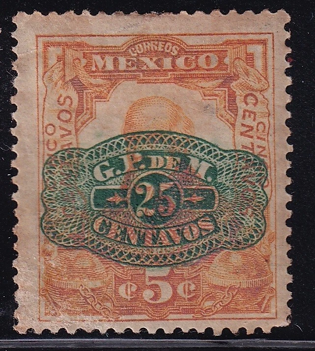 uct28 Mexico 1916 GPM barril 25c ovpt  on 1910 issue Sc#580 - Image 1 of 1