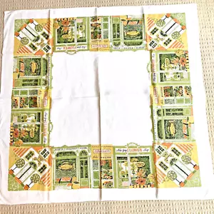 Mantel de mezcla de lino de algodón años 70 con estampado en bordes frentes de tienda verde oliva naranja - Imagen 1 de 6