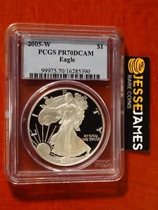 2005 W PROOF SILVER EAGLE PCGS PR70 DCAM CLASSIC BLUE LABEL - Picture 1 of 2