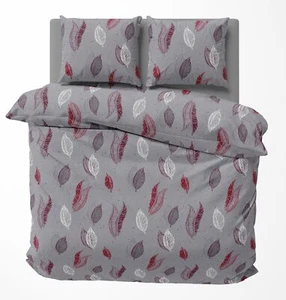 Winter Bettwäsche 200x200 cm Blätter grau bordeaux rot Flausch Fleece Übergröße - Bild 1 von 6