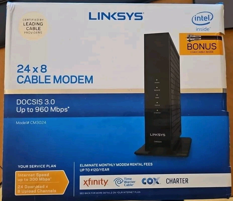Linksys CM3024 DOCSIS 3.0 24x8 Cable Modem Mint Condition - Image 1 of 1