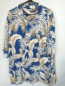 Puritan Hawaiian Shirt Size 2XL Blue Rayon Tropical Palm Cork Buttons  - Picture 1 of 3