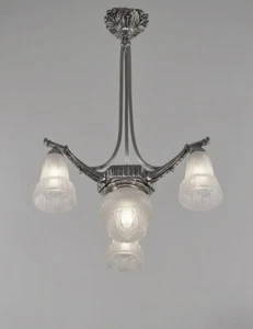 MULLER FRERES : FRENCH 1930 ART DECO CHANDELIER ........... lustre lampe bronze - Picture 1 of 10