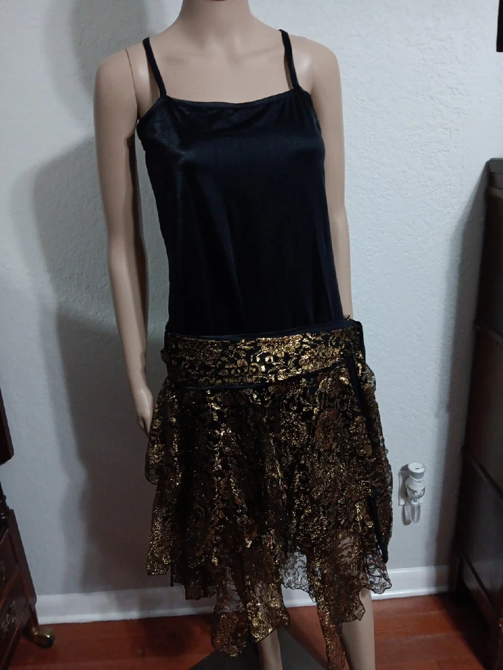 Deluxe Costume Tillie Beige Vintage Black Dress With Gold Lame Lace Skirt Sz S/M - Image 1 of 4