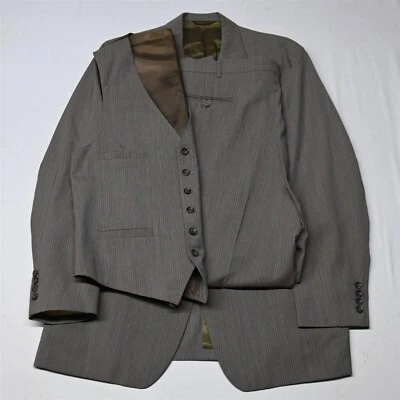 Antigo Palm Beach 44R 38x30 Listra Marrom 3 Peças Colete Masculino Jaqueta Calça Terno - Imagem 1 de 4