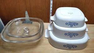 5 PIECE SET Corning Ware Blue Cornflower (2.5 qt, 2 qt & 1 qt SET) W/ Pyrex LIDS - Picture 1 of 20