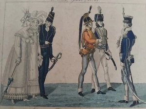 COSTUMES FRANCAIS UNIFORMES ANGLAIS GRAVURE LE BON GENRE CIRCA 1815 MODE - Picture 1 of 2