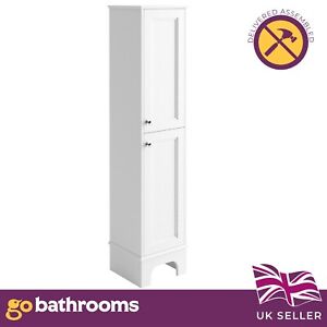 Eloise White Tall Boy Large Bathroom Storage Cabinet Larder Freestanding 1618mm