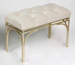 Handmade metal bench with tufted velvet seating- popular beige - Picture 1 of 24