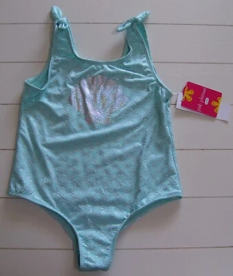 Traje de baño rosa platino 1 pieza brillante concha marina talla 10-12 para niñas Foto 1 de 3