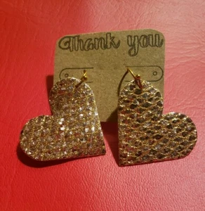 Handmade Rose Gold Mesh faux leather Heart Earrings - Picture 1 of 7