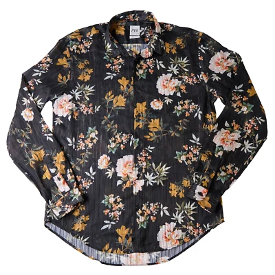 Zara Mujer Mediano Negro Floral Abotonado Calce Relajado Oscuro Academia Boho Chic Foto 1 de 4